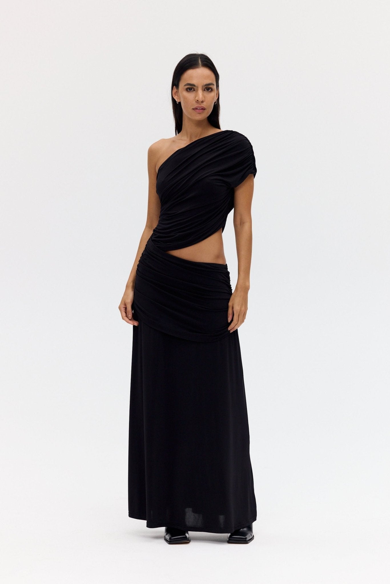 Third Form Crave Rouched Floor Length Dress | Graphite - Image 3
