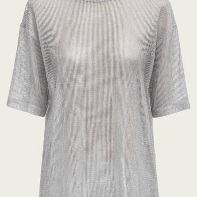 Tibi Viscose Metallic Mesh Easy T-Shirt - Image 1