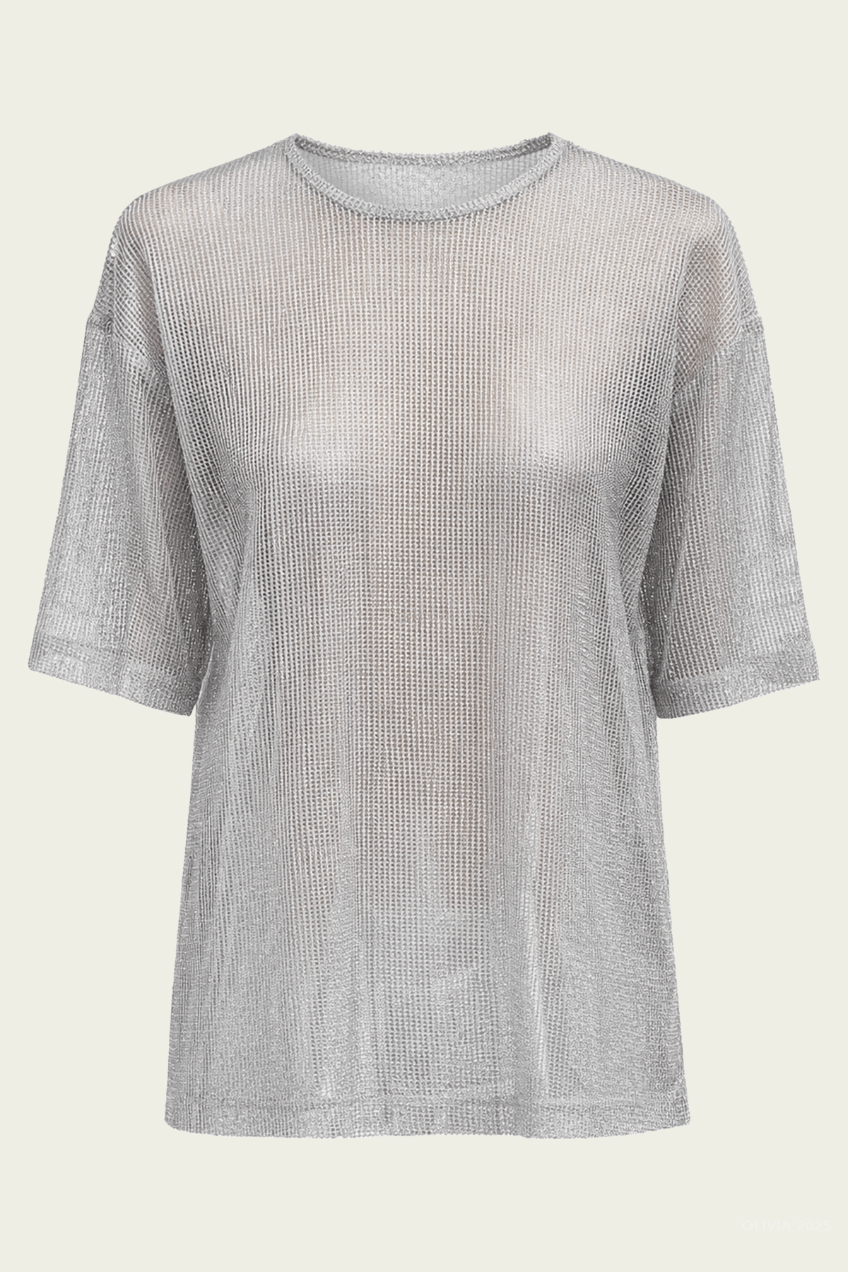 Tibi Viscose Metallic Mesh Easy T-Shirt - Image 1