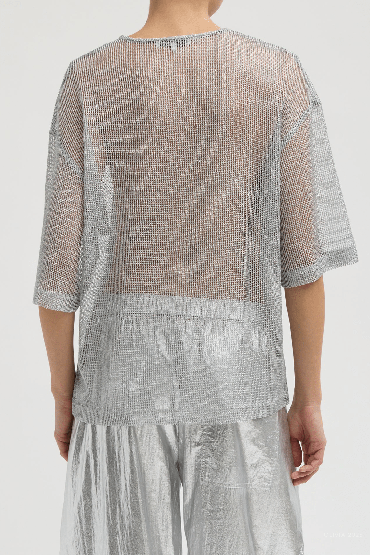 MNTIBI041026050625388_3 Tibi Viscose Metallic Mesh Easy T-Shirt - Image 3