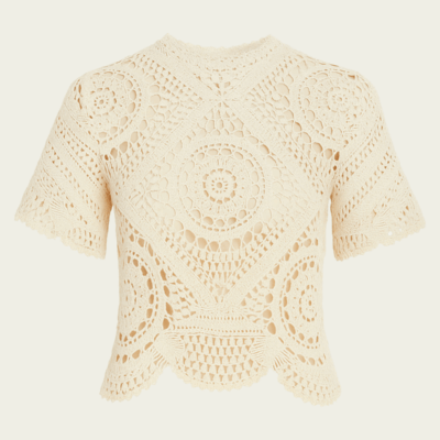 Ulla Johnson Maddalena Short Sleeve Hand Crochet Top - Image 1