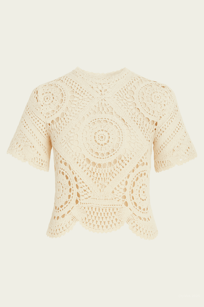 Ulla Johnson Maddalena Short Sleeve Hand Crochet Top - Image 1