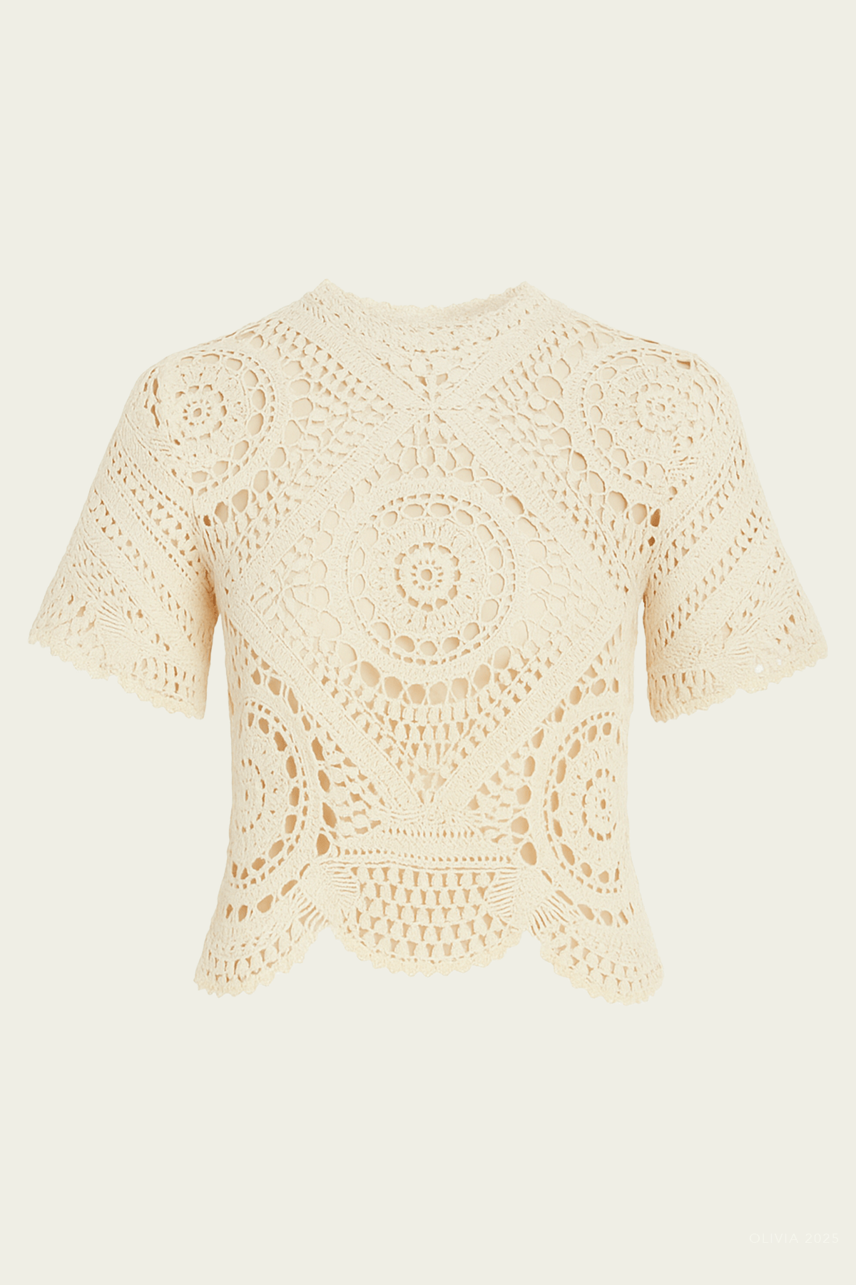 Ulla Johnson Maddalena Short Sleeve Hand Crochet Top - Image 1