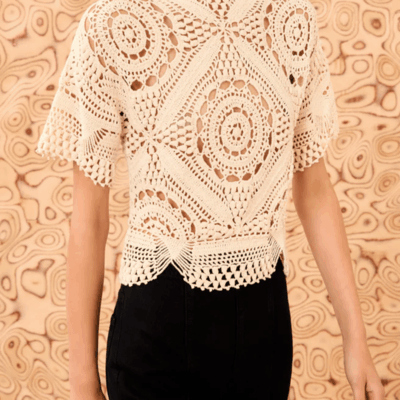 Ulla Johnson Maddalena Short Sleeve Hand Crochet Top - Image 2