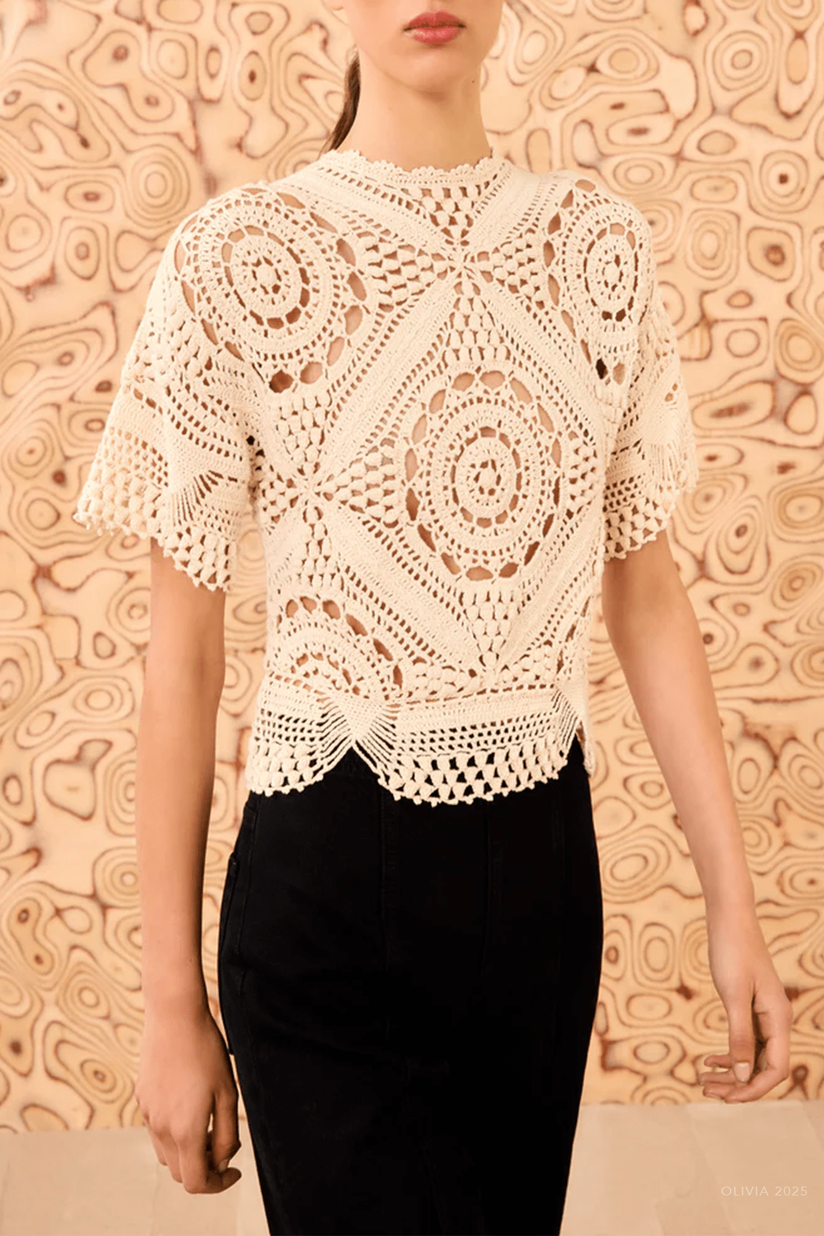 MNULLA051026011224156_2 Ulla Johnson Maddalena Short Sleeve Hand Crochet Top - Image 2
