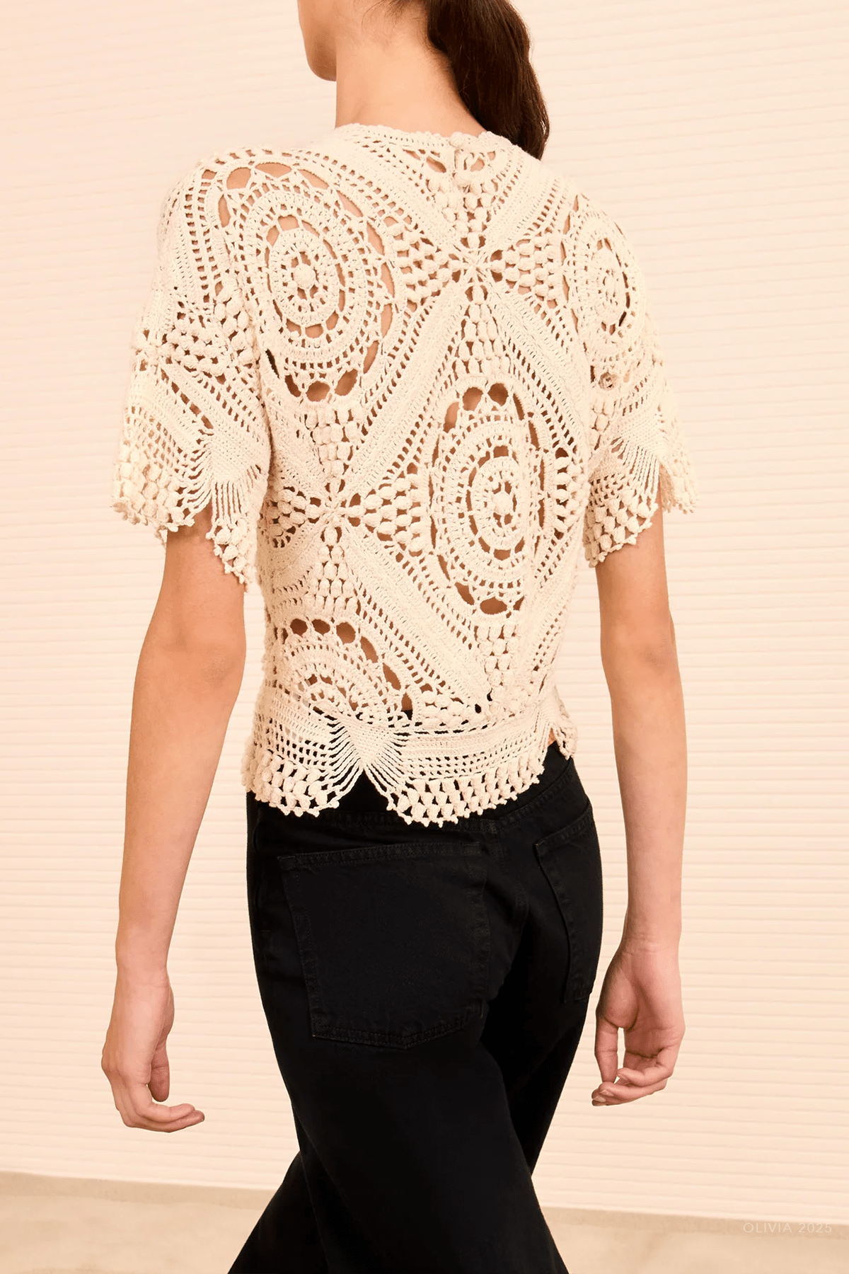 MNULLA051026011224156_3 Ulla Johnson Maddalena Short Sleeve Hand Crochet Top - Image 3