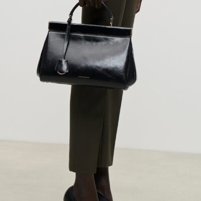 Victoria Beckham Sloane Frame Bag 28 Black Distressed Leather - Image 2