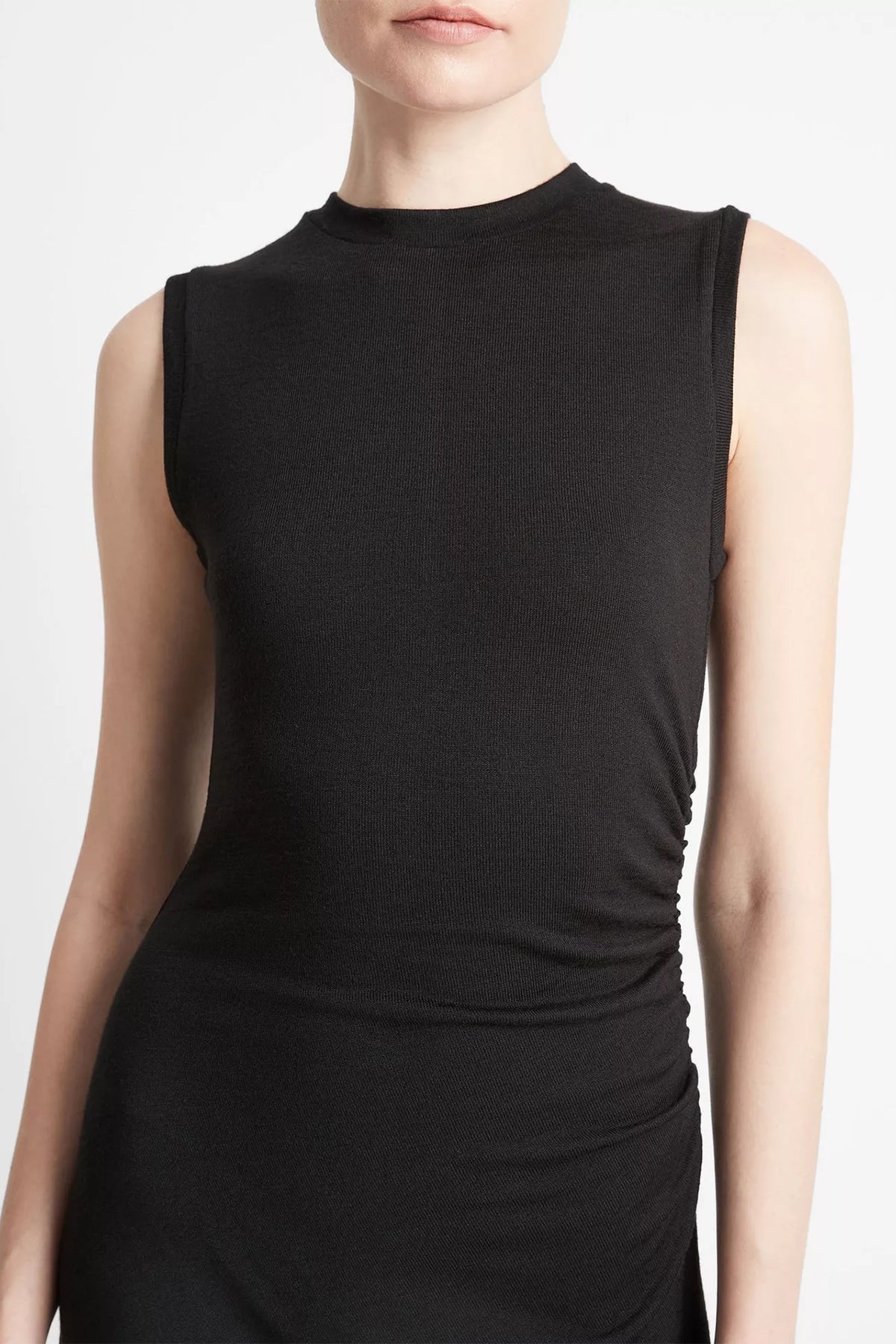 MNVINC051026012313231_3 Vince. Sleeveless Gathered-Waist Dress - Image 3