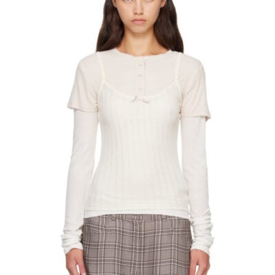 Acne Studios White & Off-White Layered Jersey Bow Top