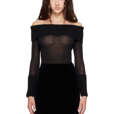 Alaïa Black Off-Shoulder Wool Bodysuit