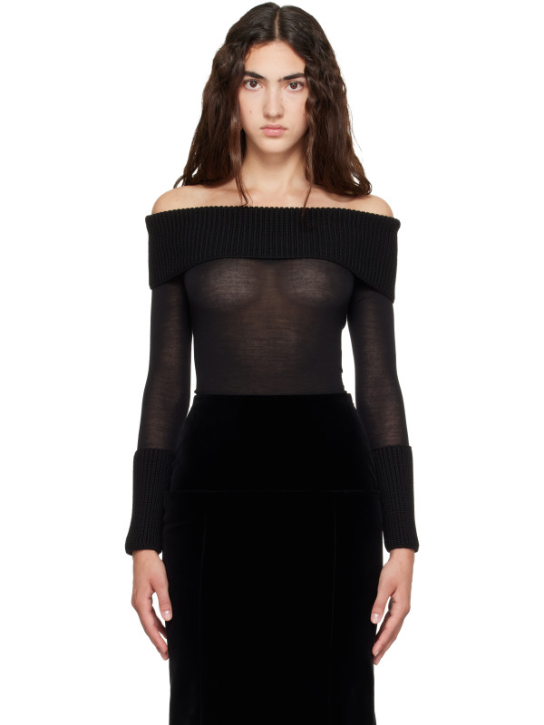 Alaïa Black Off-Shoulder Wool Bodysuit
