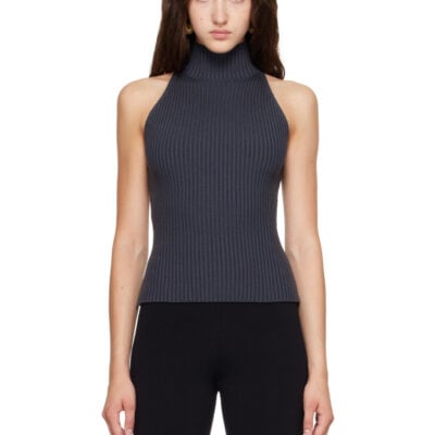 Alaïa Gray Halter Neck Rib Knit Tank Top