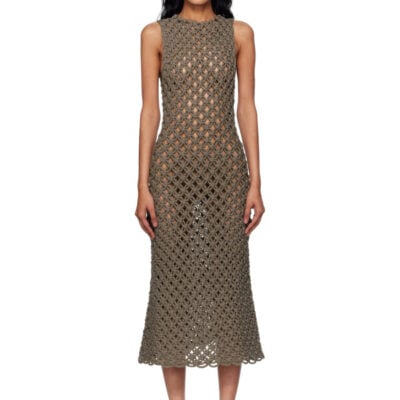 Alaïa Taupe Hand Knotted Midi Dress