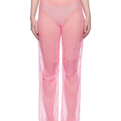 Alainpaul Pink Mousseline Silk Chiffon Knee Trousers