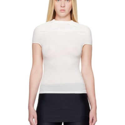 Alainpaul White Gathered Neck Tank Top