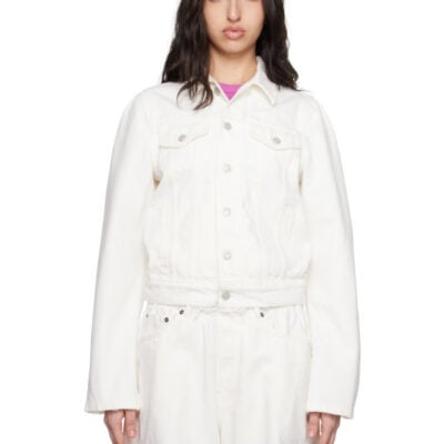 Alainpaul White Molded Shoulder Denim Jacket
