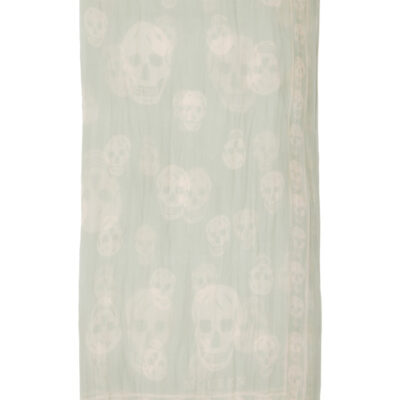 Alexander Mcqueen Green Skull Pleated Scarf