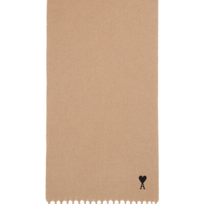 AMI Paris Beige Ami de Coeur Wool Scarf