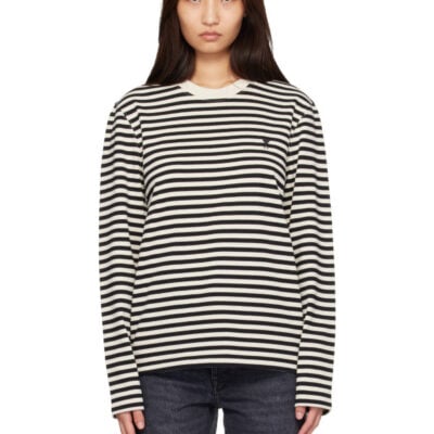 AMI Paris Black & Off-White Mariniere Cotton Ami De Coeur T-shirt
