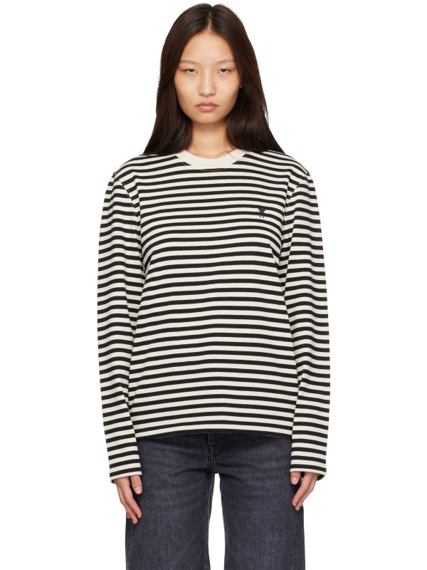 AMI Paris Black & Off-White Mariniere Cotton Ami De Coeur T-shirt
