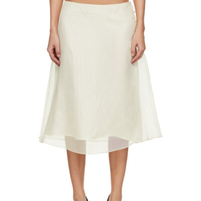 AMI Paris Off-White Silk Sheer Trapeze Midi Skirt