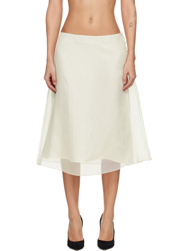 AMI Paris Off-White Silk Sheer Trapeze Midi Skirt