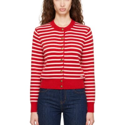 AMI Paris Red & Off-White Sailor Cardigan