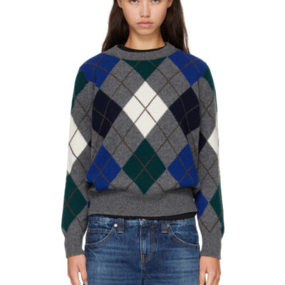 Anddaughter Gray Ava Argyle Crewneck Sweater