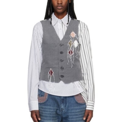 Andersson Bell Gray Back Knit Argyle Patched Vest