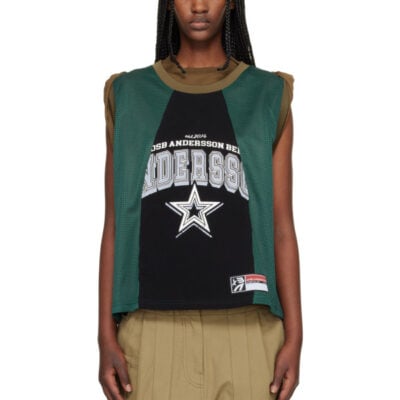 Andersson Bell Khaki & Green Layered Roll Up Basketball Jersey T-shirt