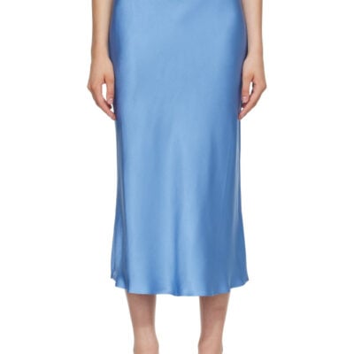 Anine Bing Blue Bar Silk Midi Skirt