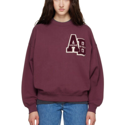 Anine Bing Burgundy Miles Oversized Letterman Sweatshirt