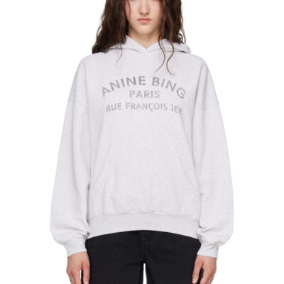 Anine Bing Gray Harvey Paris Stencil Hoodie