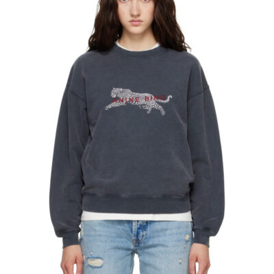 Anine Bing Gray Spencer Leopard Sweatshirt