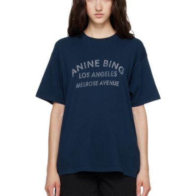 Anine Bing Navy Cade 'Melrose' Stencil T-shirt