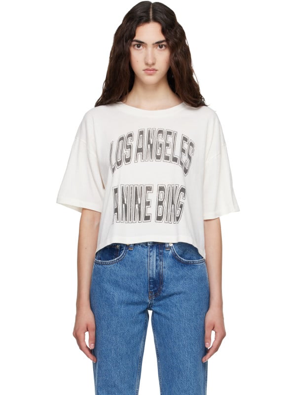 Anine Bing White Johnny Cropped T-shirt