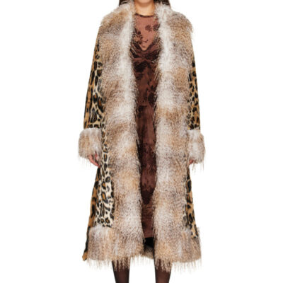 Anna Sui Beige & Brown Belted Faux-Fur Coat
