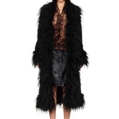 Anna Sui Black Belted Faux-Suede Coat