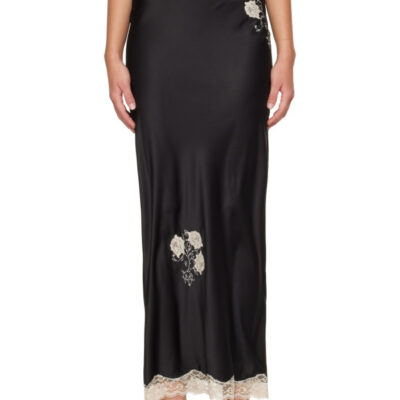 Anna Sui Black Lingerie Satin Maxi Skirt