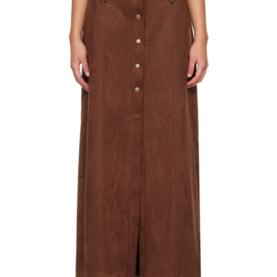 Anna Sui Brown Faux-Suede Appliqué Maxi Skirt