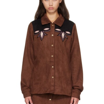 Anna Sui Brown Faux-Suede Appliqué Overshirt