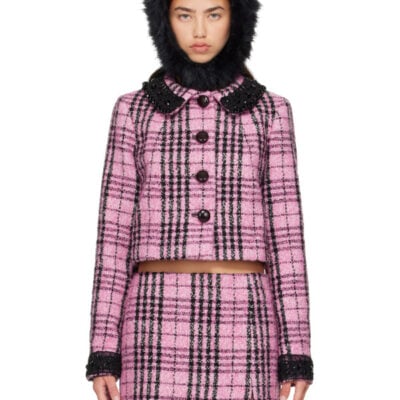Anna Sui Pink Plaid Beaded Jacket