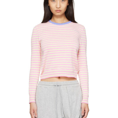 Ans Dostoevner Pink & Yellow Knitted Striped Long Sleeve Sweater