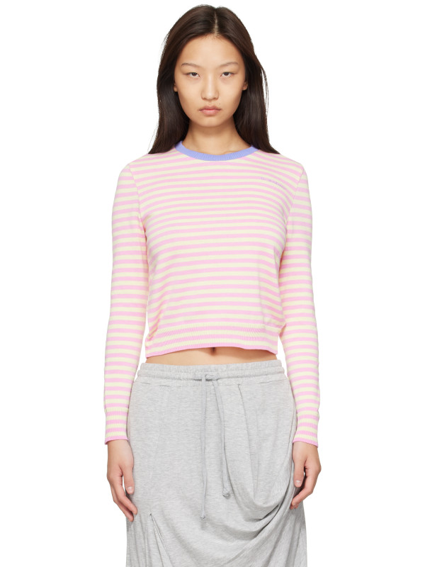 Ans Dostoevner Pink & Yellow Knitted Striped Long Sleeve Sweater
