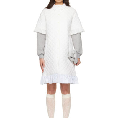 Ans Dostoevner White Quilting Long Coat Midi Dress