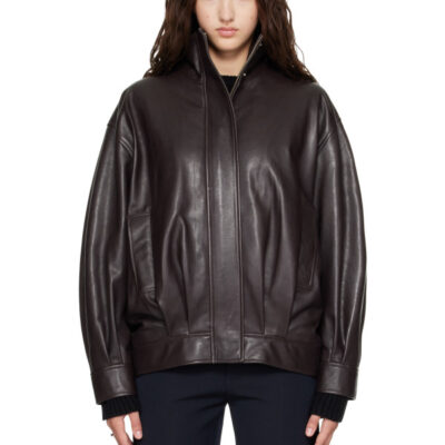 Arma Brown Paula Funnel Neck Leather Jacket
