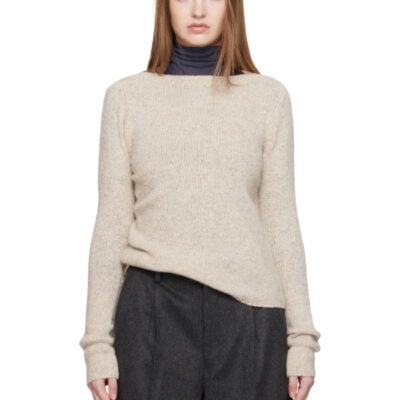 Auralee Beige Cashmere Melange Knit Sweater
