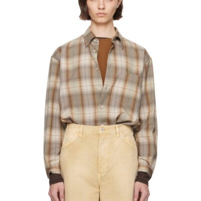 Auralee Brown & Gray Super Light Wool Check Shirt