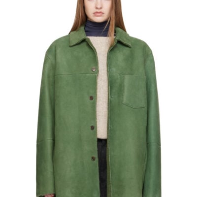 Auralee Green Merino Mouton Shearling Shirt Jacket