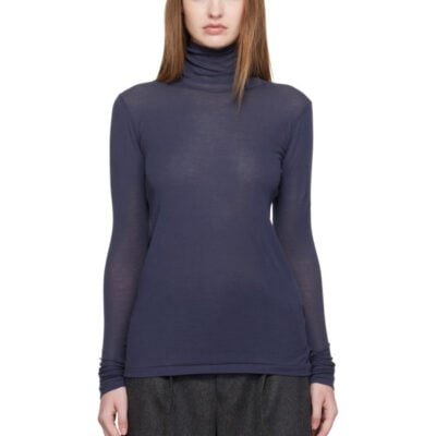 Auralee Navy Super High Gauge Sheer Rib Turtleneck